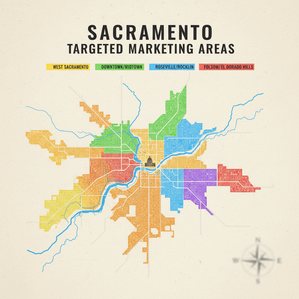 Sacramento area local map with neighborhoods